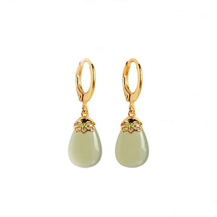 Buddha Stones Green Chalcedony Water Drop Strength Copper Posts Earrings - image 16