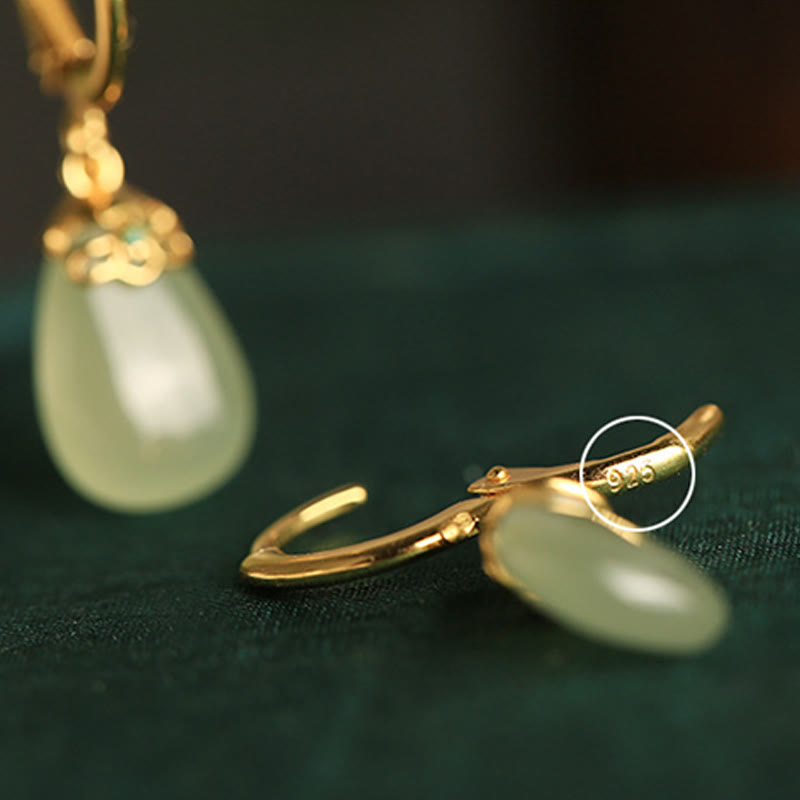 Buddha Stones Green Chalcedony Water Drop Strength Copper Posts Earrings - image 11