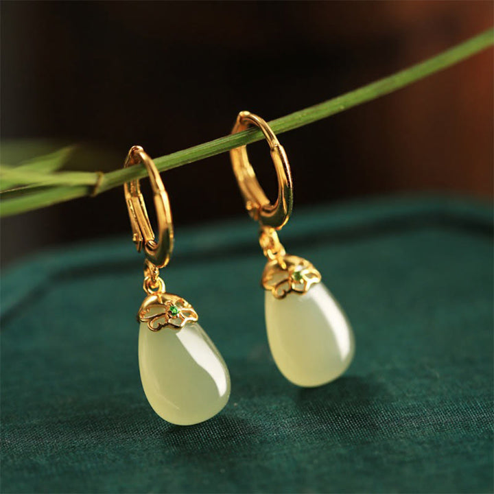 Buddha Stones Green Chalcedony Water Drop Strength Copper Posts Earrings - image 6