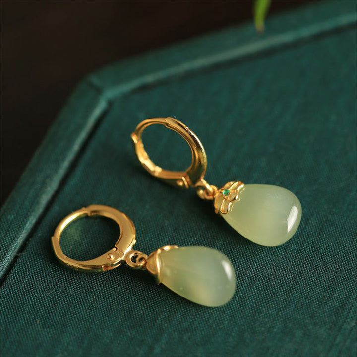 Buddha Stones Green Chalcedony Water Drop Strength Copper Posts Earrings - image 14