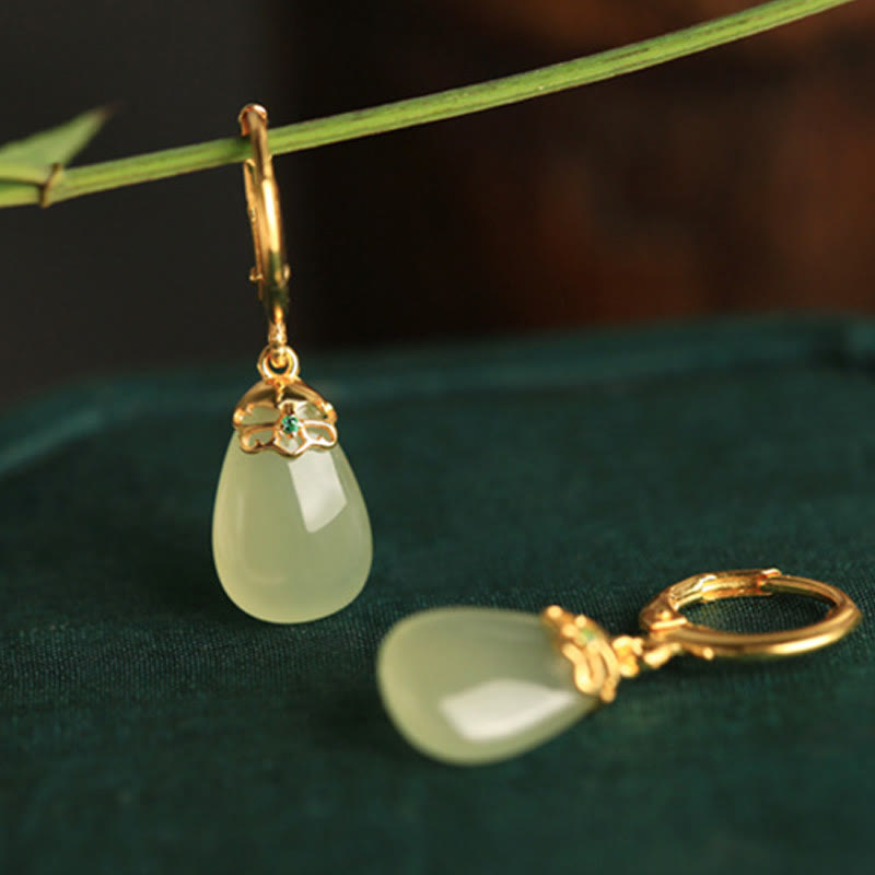Buddha Stones Green Chalcedony Water Drop Strength Copper Posts Earrings - image 10