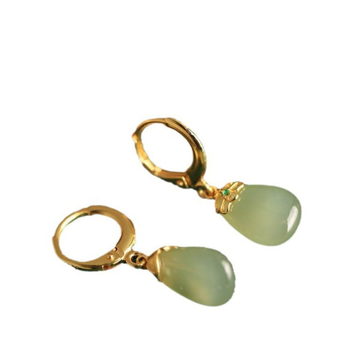 Buddha Stones Green Chalcedony Water Drop Strength Copper Posts Earrings - image 15