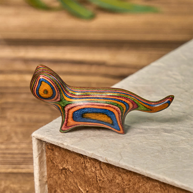 Buddha Stones Mini Rainbow Eucalyptus Walking Cat Carved Reduce Stress Decoration - image 1