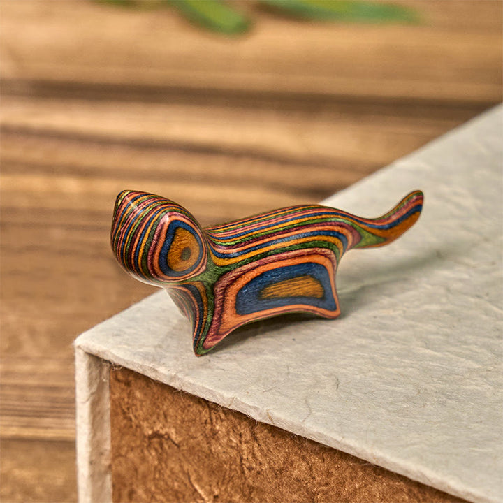 Buddha Stones Mini Rainbow Eucalyptus Walking Cat Carved Reduce Stress Decoration - image 2