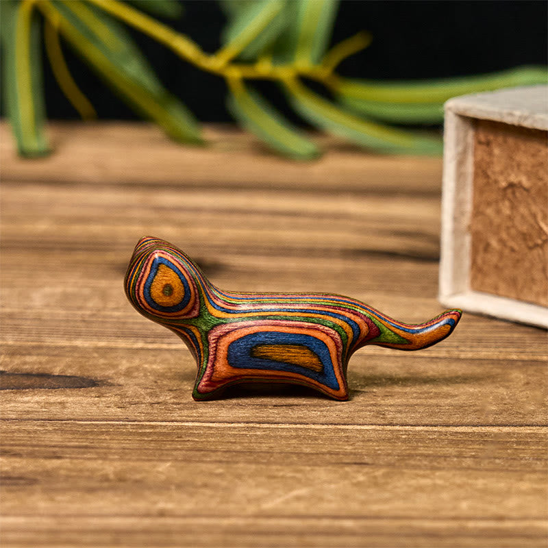 Buddha Stones Mini Rainbow Eucalyptus Walking Cat Carved Reduce Stress Decoration - image 3