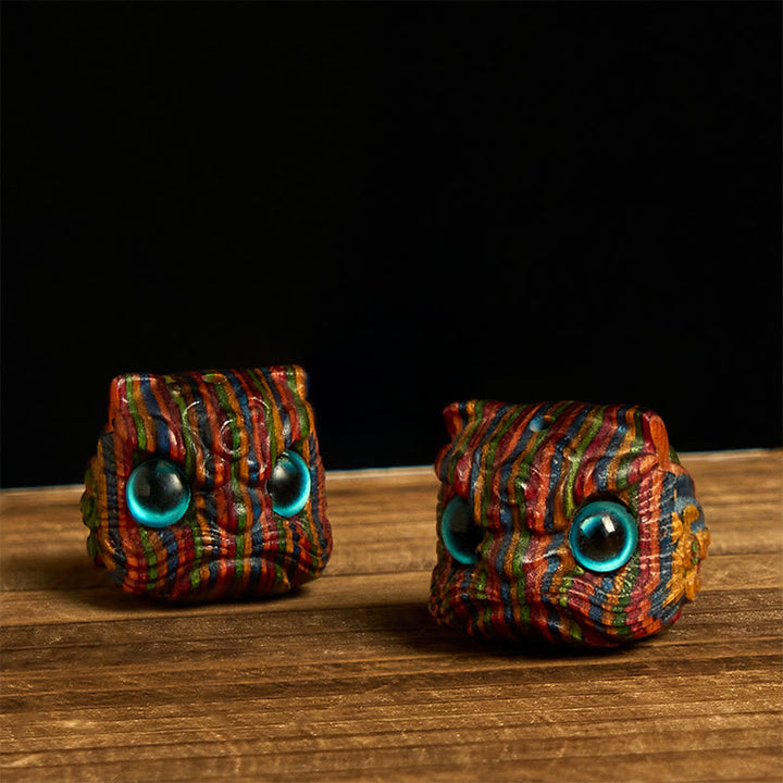 Buddha Stones 2Pcs Mini Rainbow Eucalyptus Dancing Lion Carved Balance Decoration - 2Pcs Dancing Lion 20*21mm - image 0