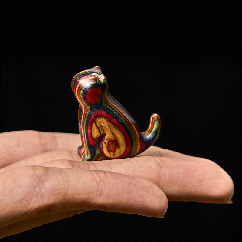 Buddha Stones 2Pcs Mini Rainbow Eucalyptus Sitting Cat Carved Reduce Stress Decoration - image 8