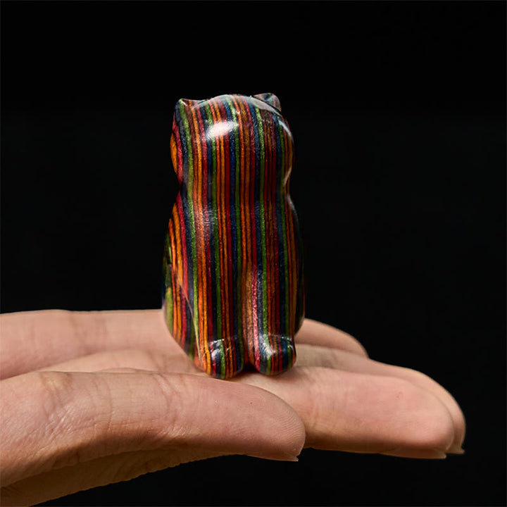 Buddha Stones 2Pcs Mini Rainbow Eucalyptus Sitting Cat Carved Reduce Stress Decoration - image 7