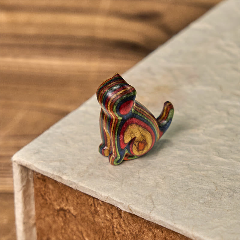 Buddha Stones 2Pcs Mini Rainbow Eucalyptus Sitting Cat Carved Reduce Stress Decoration - image 13