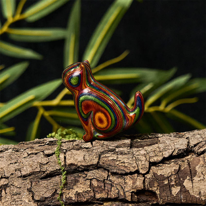 Buddha Stones 2Pcs Mini Rainbow Eucalyptus Sitting Cat Carved Reduce Stress Decoration - image 15