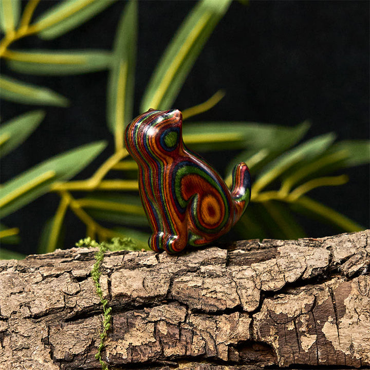 Buddha Stones 2Pcs Mini Rainbow Eucalyptus Sitting Cat Carved Reduce Stress Decoration - image 16