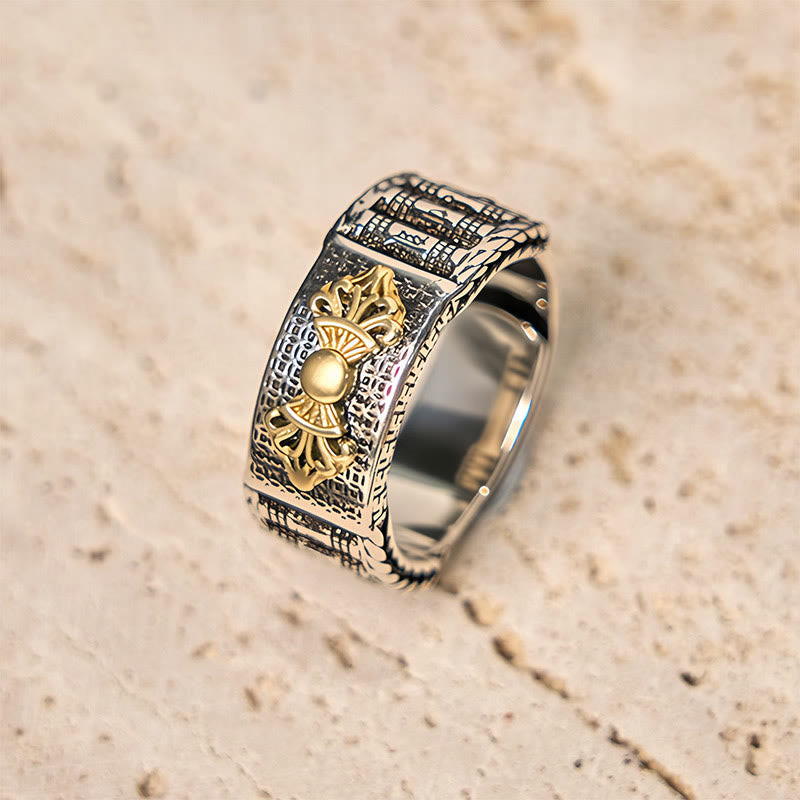 Buddha Stones Vintage Prayer Wheel Om Mani Padme Hum Copper Adjustable Wealth Ring - image 3