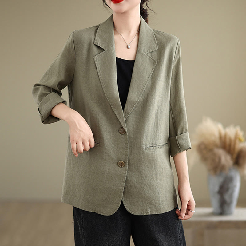 Buddha Stones Spring Solid Color Long Sleeve Cotton Linen Women's Jacket With Pockets - image 25