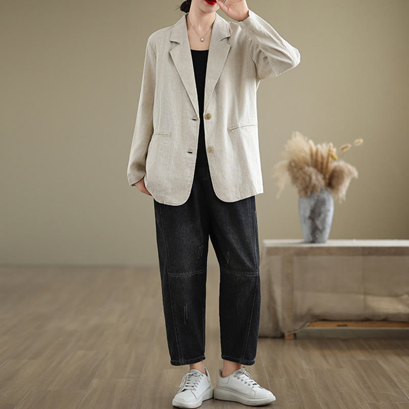 Buddha Stones Spring Solid Color Long Sleeve Women's Jacket With Pockets - image 3