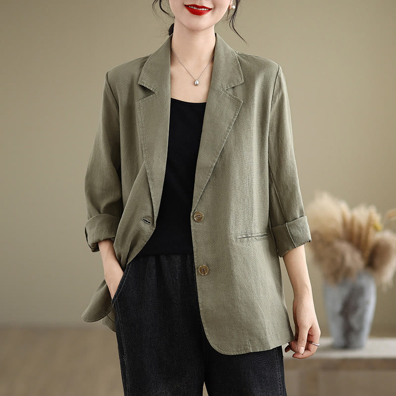 Buddha Stones Spring Solid Color Long Sleeve Women's Jacket With Pockets - OliveDrab - US8-10，UK/AU12-14，EU40-42 (2XL) - image 23