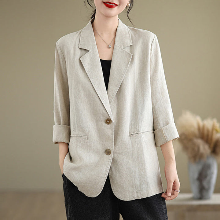 Buddha Stones Spring Solid Color Long Sleeve Women's Jacket With Pockets - Beige - US8-10，UK/AU12-14，EU40-42 (2XL) - image 0