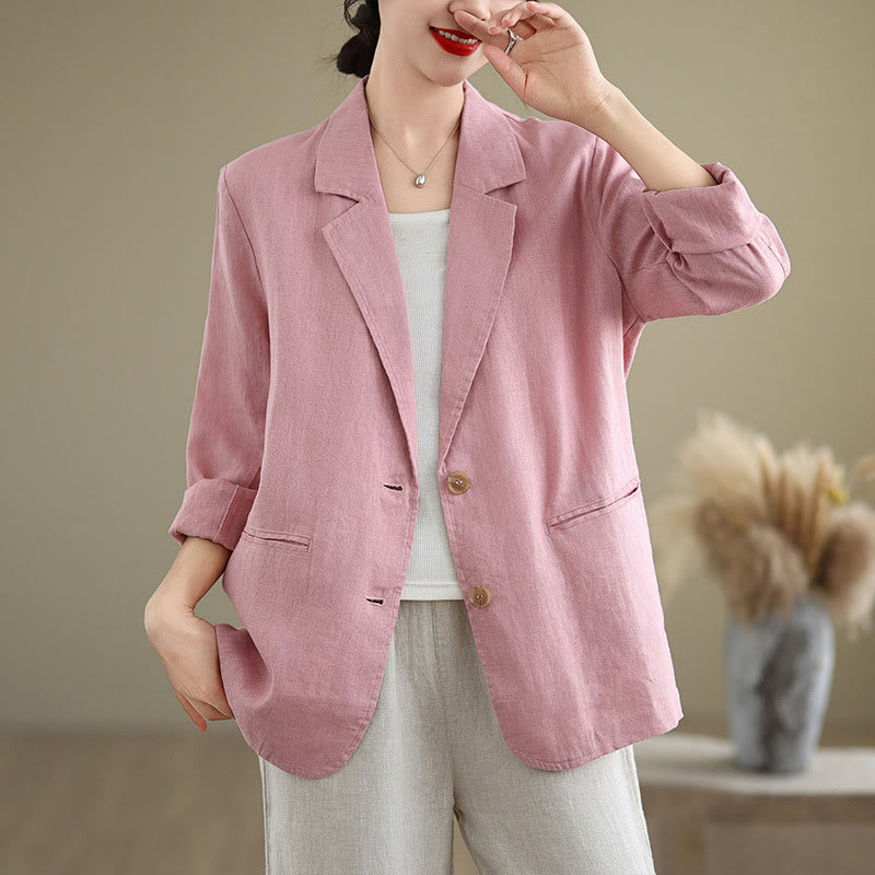 Buddha Stones Spring Solid Color Long Sleeve Cotton Linen Women's Jacket With Pockets - LightPink - US8-10，UK/AU12-14，EU40-42 (2XL) - image 18