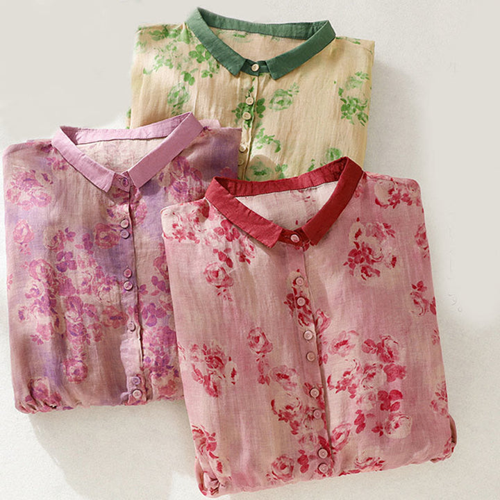 Buddha Stones Printing Buttons Drawstring High Waist Short Sleeve Cotton Midi Dress With Pockets - image 29