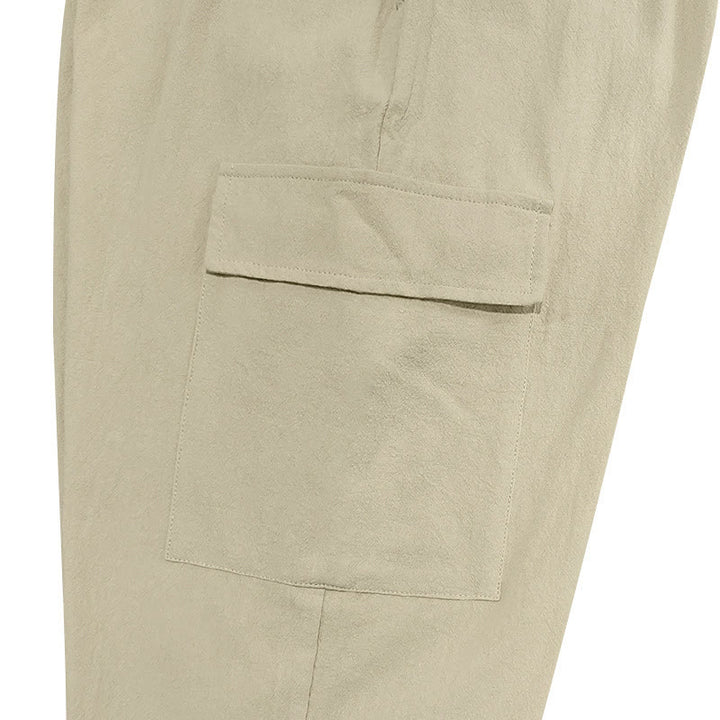 Buddha Stones Solid Color Linen Drawstring Men's Cargo Pants With Pockets - image 24