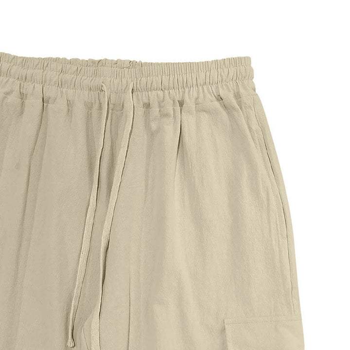 Buddha Stones Solid Color Linen Drawstring Men's Cargo Pants With Pockets - image 23
