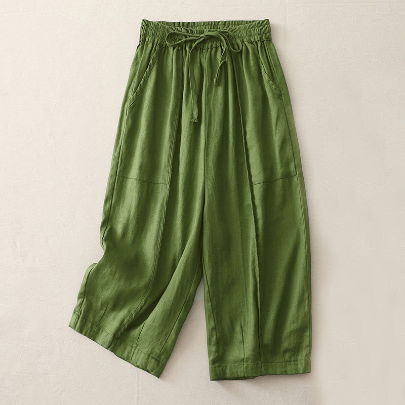 Buddha Stones Casual Plain Solid Color Patchwork Women's Polyester 7-8 Length Wide Leg Pants With Pockets - DarkGreen - US8-10，UK/AU12-14，EU40-42 (2XL) - image 15
