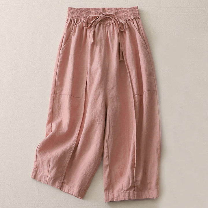 Buddha Stones Casual Plain Solid Color Patchwork Women's Polyester 7-8 Length Wide Leg Pants With Pockets - Pink - US8-10，UK/AU12-14，EU40-42 (2XL) - image 4