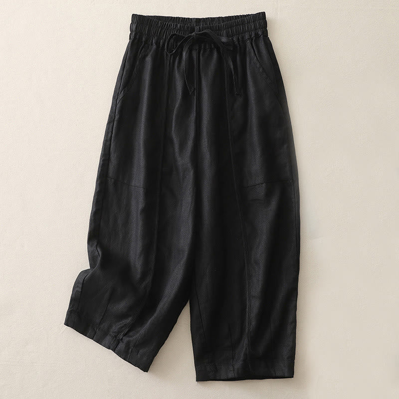 Buddha Stones Casual Plain Solid Color Patchwork Women's Polyester 7-8 Length Wide Leg Pants With Pockets - Black - US8-10，UK/AU12-14，EU40-42 (2XL) - image 19