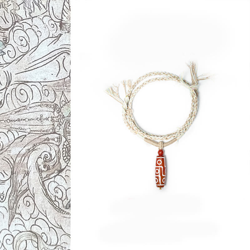 Buddha Stones Natural Red Agate Nine-eye Dzi Bead Power Rope Bracelet - Red Agate Nine-Eye Dzi Bead (Wrist Circumference:15-22cm) - image 0