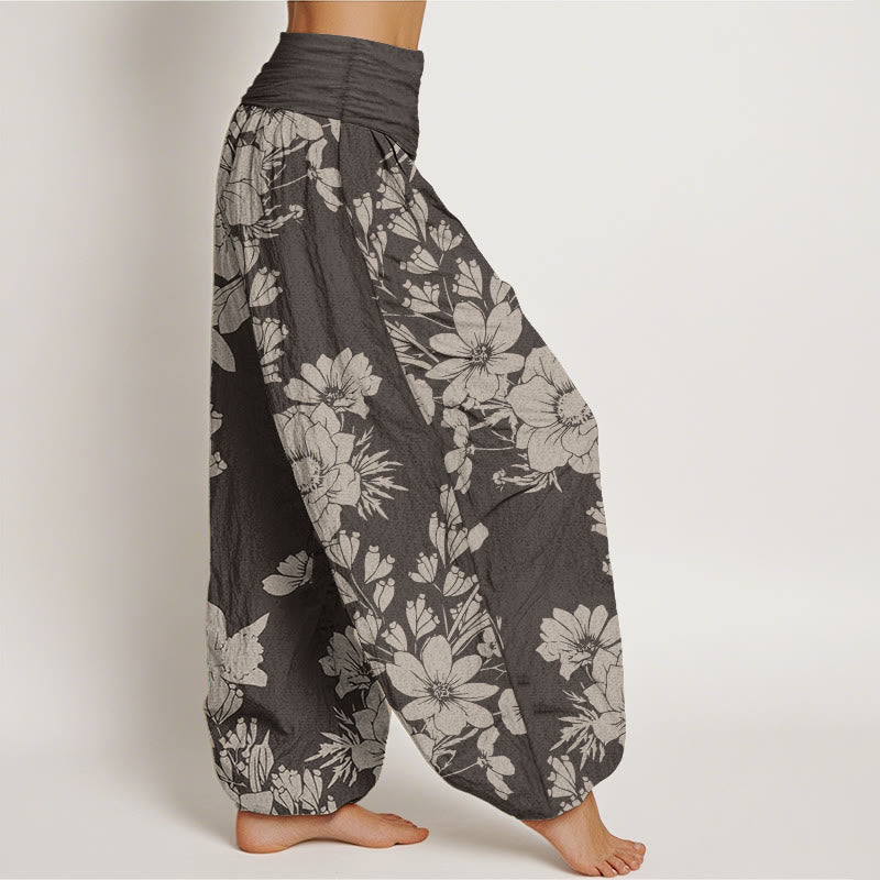 Buddha Stones Pure Cotton Casual Peony Leaves Women's Elastic Waist Harem Pants - image 6