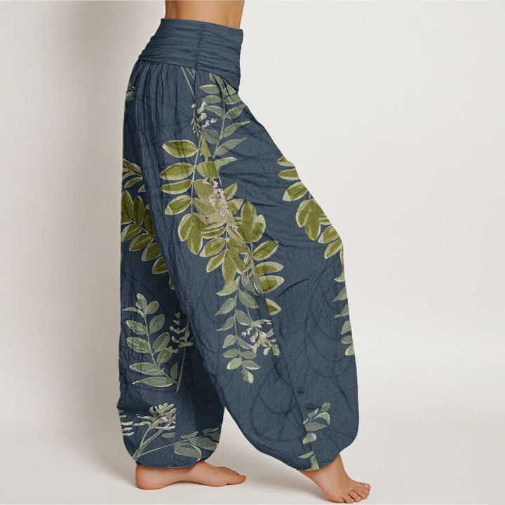 Buddha Stones Pure Cotton Green Leaves Branches Women's Elastic Waist Harem Pants - image 10