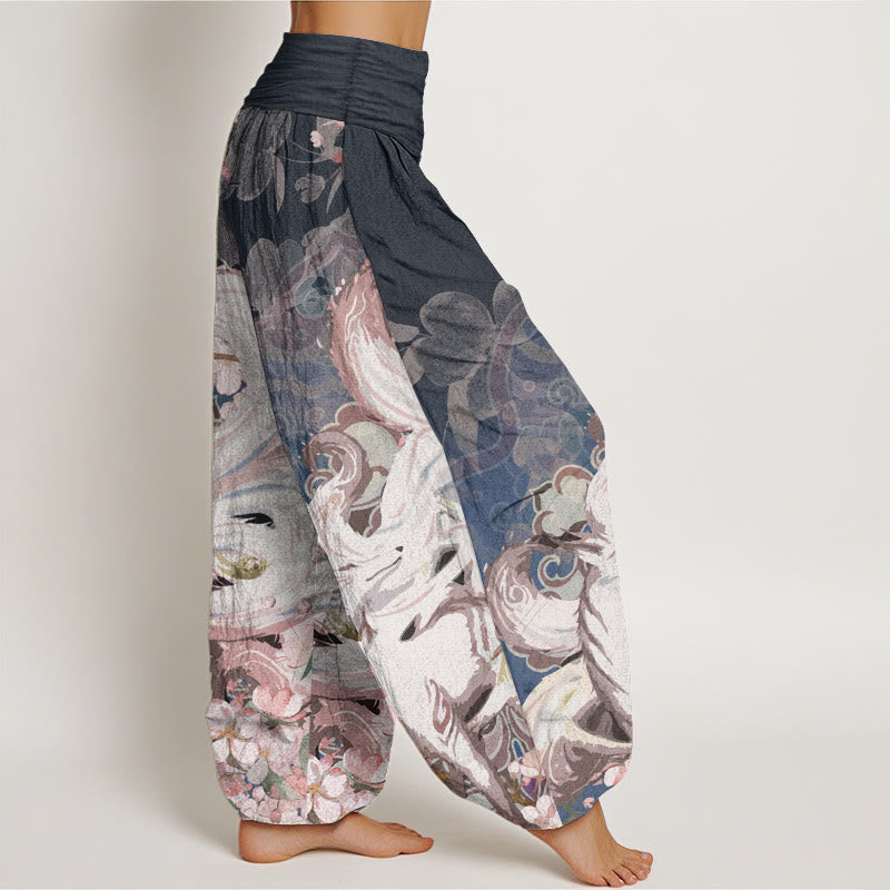 Buddha Stones Pure Cotton Fox Cherry Blossoms Women's Elastic Waist Harem Pants - image 1