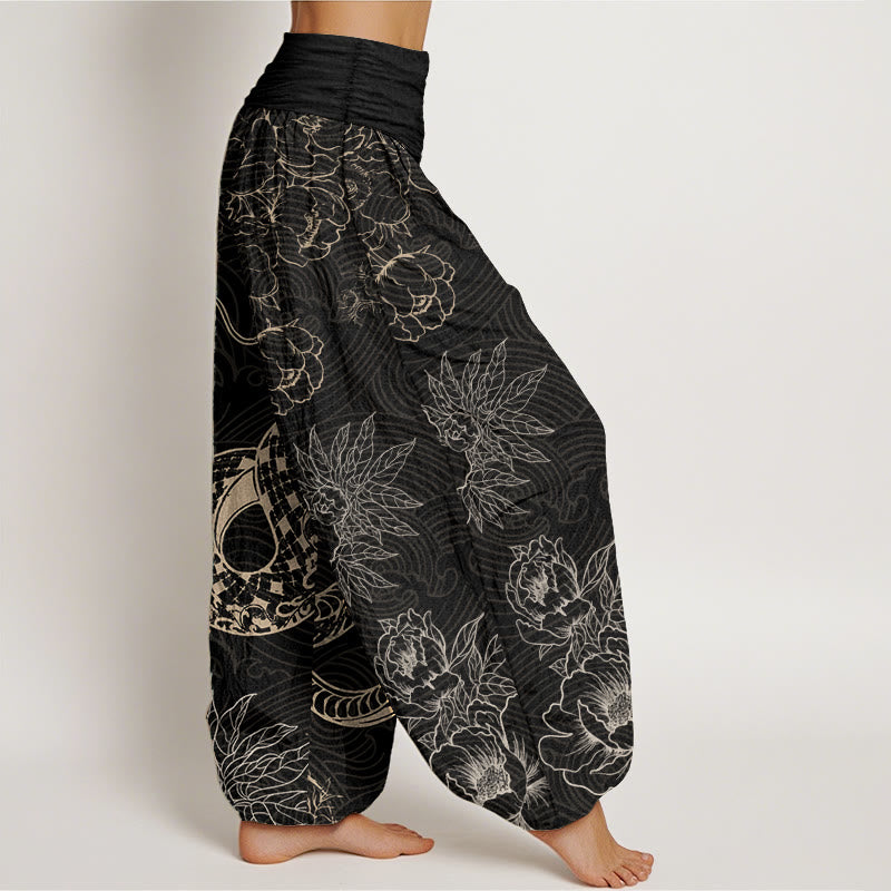Buddha Stones Pure Cotton Snake Lotus Women's Elastic Waist Harem Pants - image 1