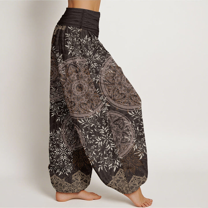 Buddha Stones Pure Cotton Mandala Pattern Leaves Women's Elastic Waist Harem Pants - image 6