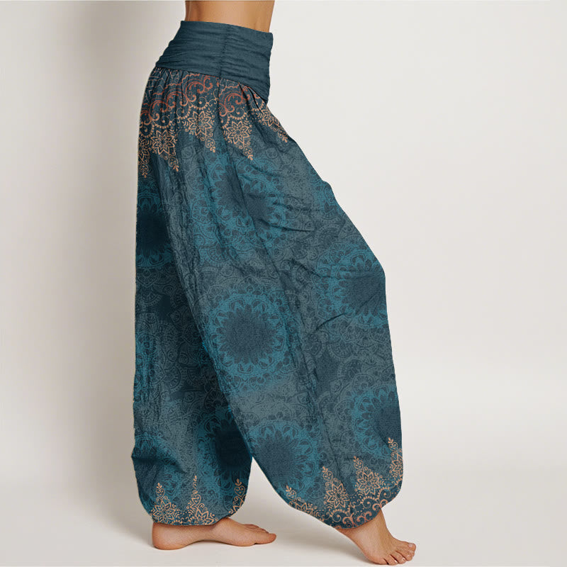 Buddha Stones Pure Cotton Triangular Mandala Patterns Women's Elastic Waist Harem Pants - image 1