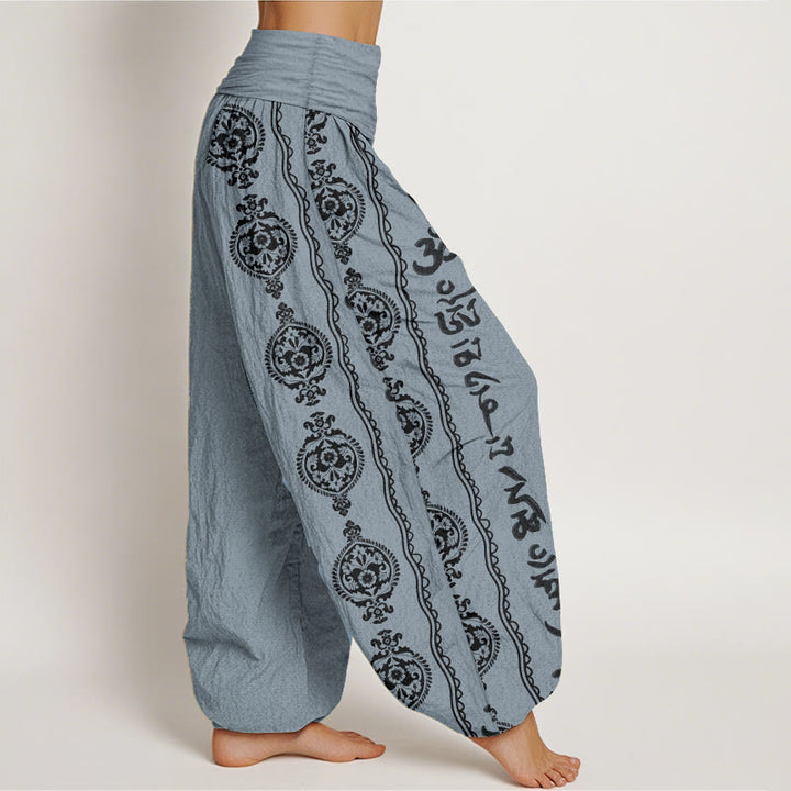 Buddha Stones Pure Cotton Mandala Om Mani Padme Hum Women's Elastic Waist Harem Pants - image 9