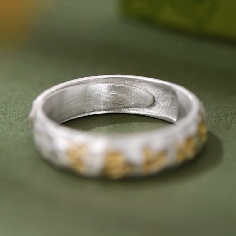 Buddha Stones Hammer Pattern Om Mani Padme Hum Copper Plated Silver Wealth Ring - image 3