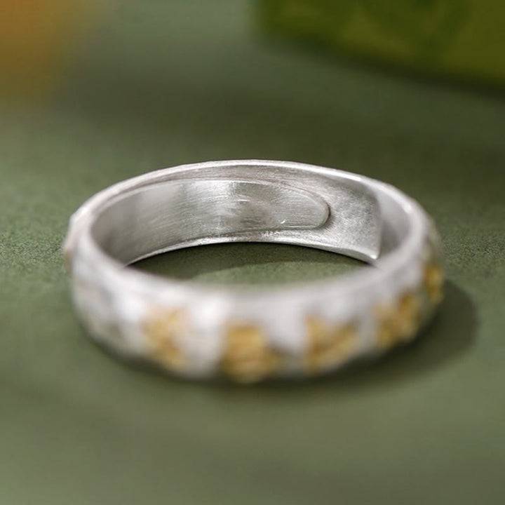 Buddha Stones Hammer Pattern Om Mani Padme Hum Copper Plated Silver Wealth Ring - image 3