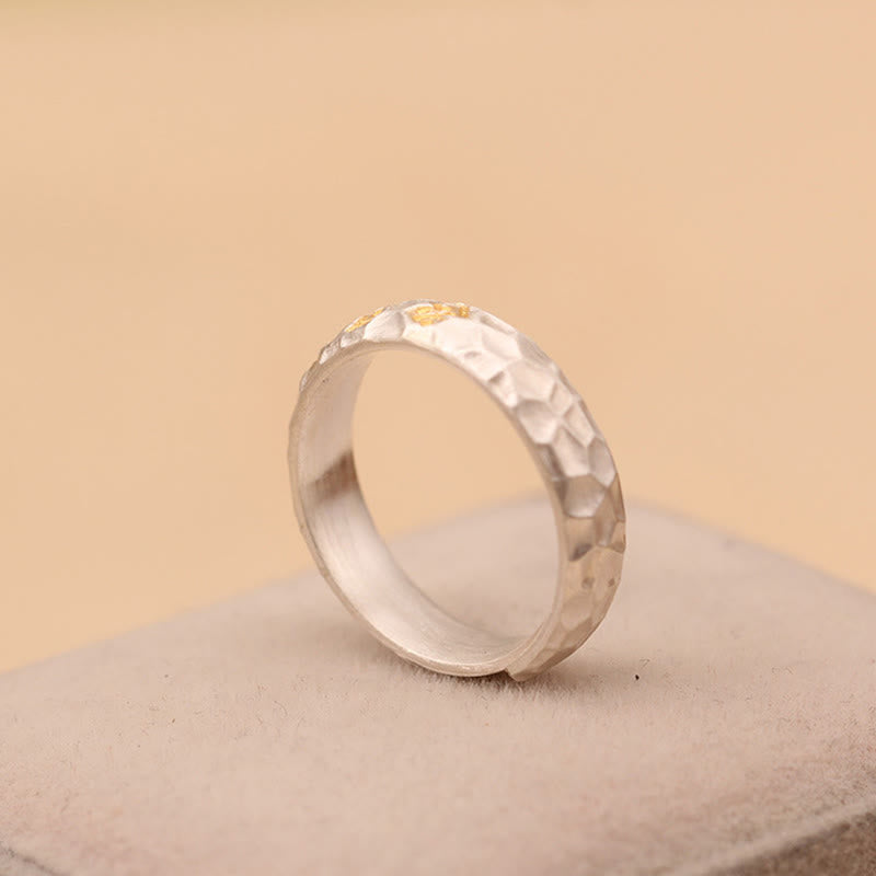 Buddha Stones Hammer Pattern Om Mani Padme Hum Copper Plated Silver Wealth Ring - image 15