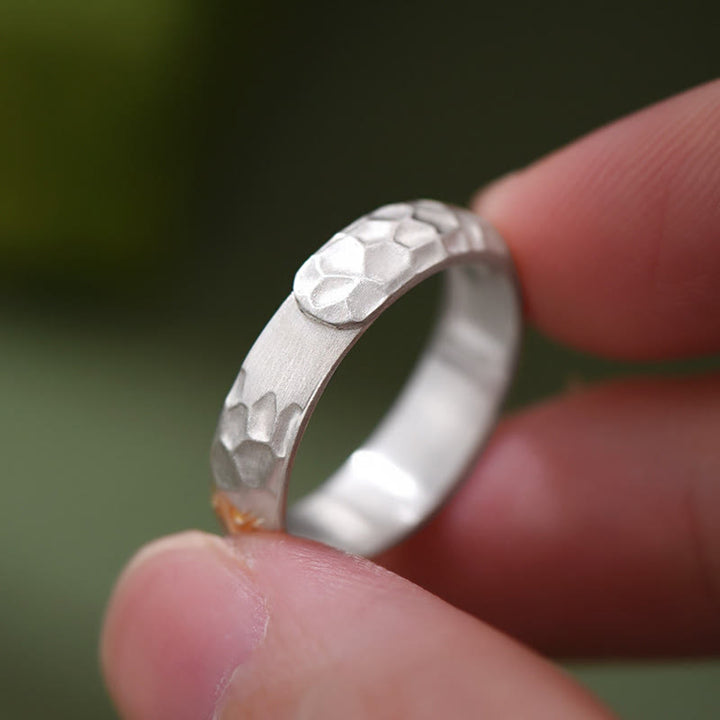 Buddha Stones Hammer Pattern Om Mani Padme Hum Copper Plated Silver Wealth Ring - image 11