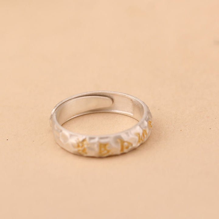 Buddha Stones Hammer Pattern Om Mani Padme Hum Copper Plated Silver Wealth Ring - image 16