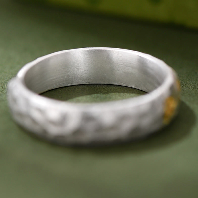 Buddha Stones Hammer Pattern Om Mani Padme Hum Copper Plated Silver Wealth Ring - image 9