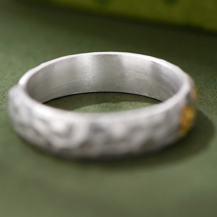 Buddha Stones Hammer Pattern Om Mani Padme Hum Copper Plated Silver Wealth Ring - image 9