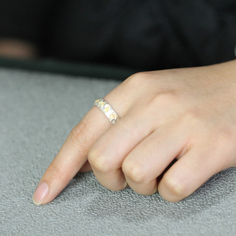 Buddha Stones Hammer Pattern Om Mani Padme Hum Copper Plated Silver Wealth Ring - image 21