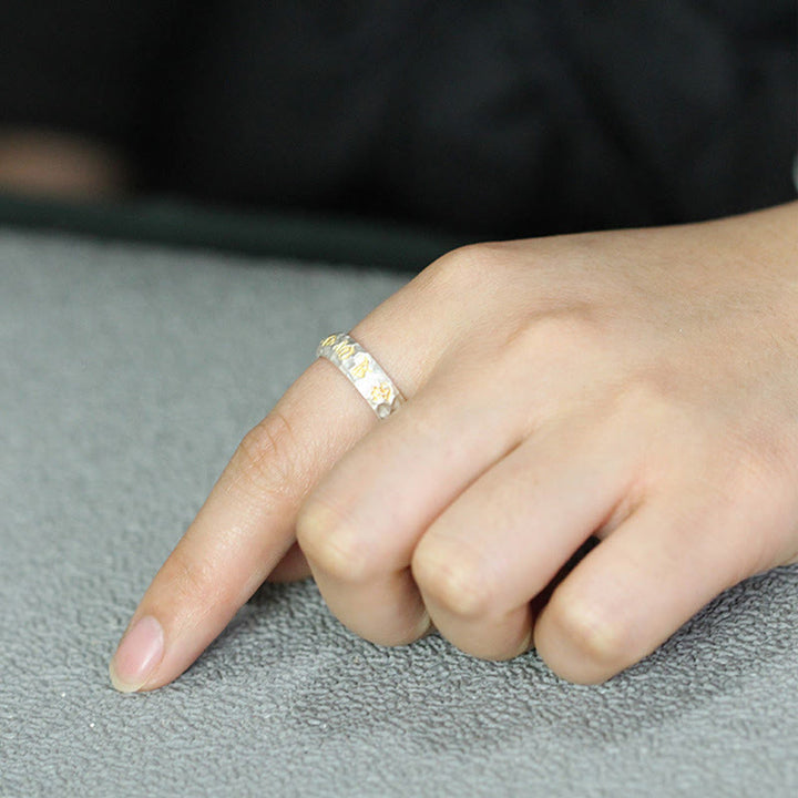 Buddha Stones Hammer Pattern Om Mani Padme Hum Copper Plated Silver Wealth Ring - image 21