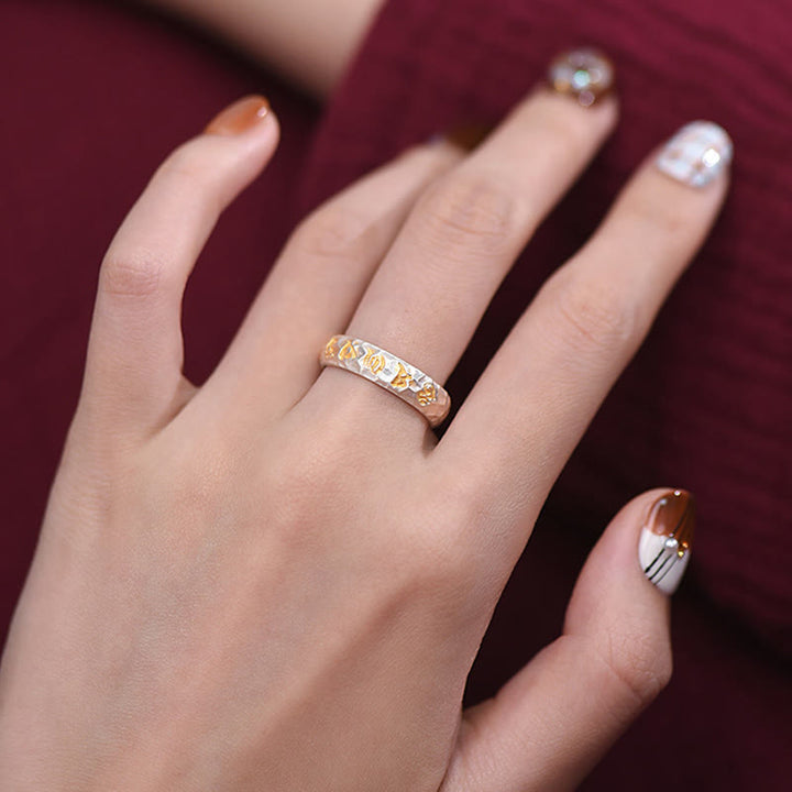 Buddha Stones Hammer Pattern Om Mani Padme Hum Copper Plated Silver Wealth Ring - image 20