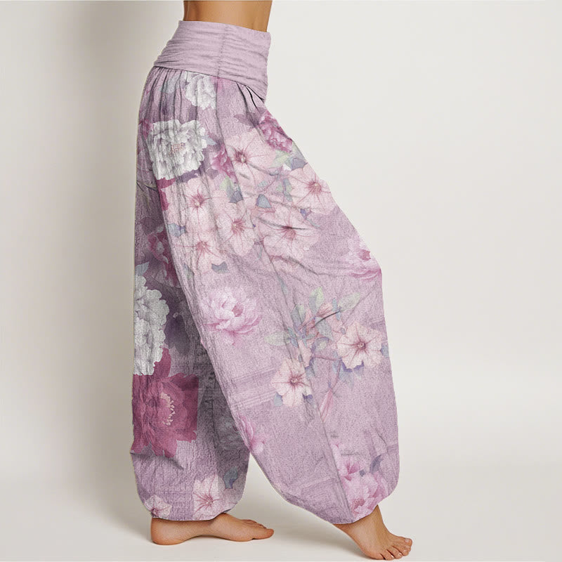 Buddha Stones Pure Cotton Casual Peony Flower Women's Elastic Waist Harem Pants - image 7