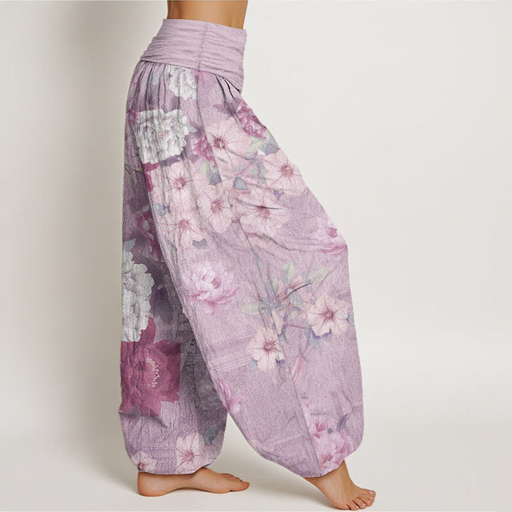 Buddha Stones Pure Cotton Casual Peony Flower Women's Elastic Waist Harem Pants - image 7