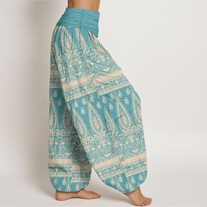 Buddha Stones Pure Cotton Casual Feather Stripes Design Women's Elastic Waist Harem Pants - image 2