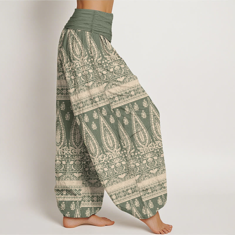 Buddha Stones Pure Cotton Casual Feather Stripes Design Women's Elastic Waist Harem Pants - image 10