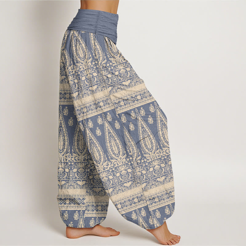 Buddha Stones Pure Cotton Casual Feather Stripes Design Women's Elastic Waist Harem Pants - image 7